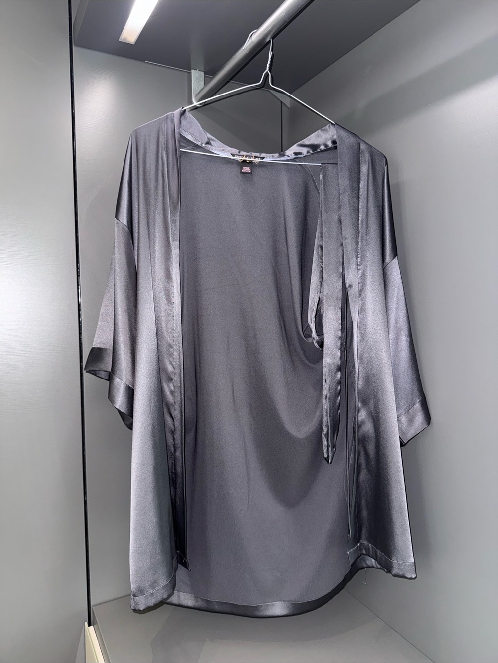Victoria’s Secret Charcoal Satin Kimono Robe S | Silky Lounge Robe